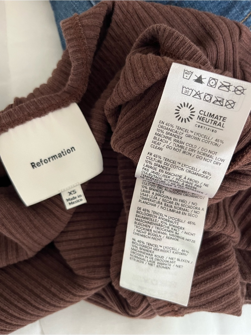 Reformation Miller Bell Sleeve Ribbed Knit Top Cafe Brown XS - Picture 6 of 6